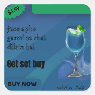 Stay Cool this Summer: Refreshing Blue Lemon Drink Square Sticker