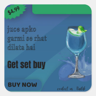 Stay Cool this Summer: Refreshing Blue Lemon Drink Square Sticker