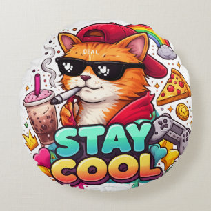 Stay Cool Vibes – Chill Cat Streetwear Round Cushion
