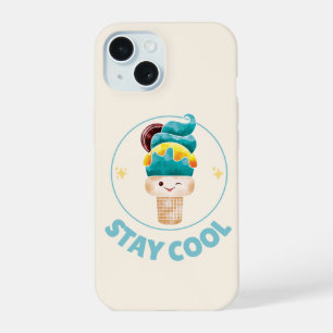 Stay Cool Watercolor Ice Cream Cone Pastel iPhone 15 Case