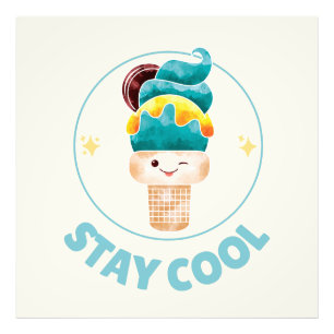 Stay Cool Watercolor Ice Cream Cone Pastel Photo Print