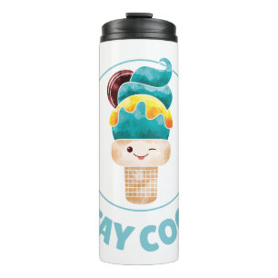 Stay Cool Watercolor Ice Cream Cone Pastel Thermal Tumbler