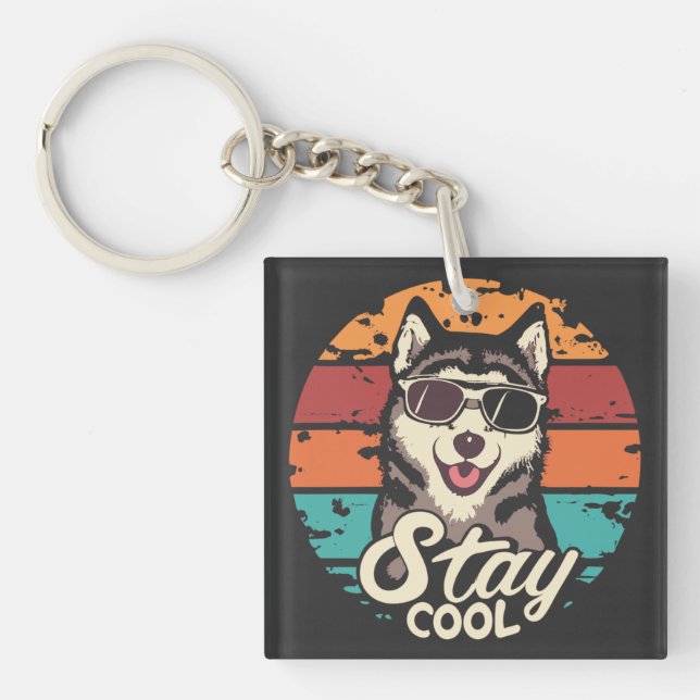 Stay Cool with Majestic Husky Dog Key Ring (Front)