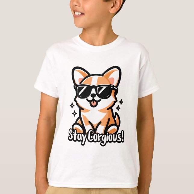 Stay Corgious! Cute Cogri Dog Pun T-Shirt (Front)