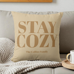 Stay Cosy Beige Festive Typography White Your Name Cushion
