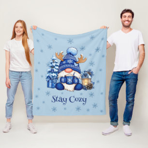 Stay Cosy Blue Christmas Gnome Winter Fleece Blanket