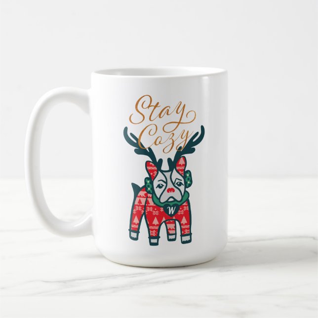 Stay Cosy | French Bulldog Reindeer Christmas Coffee Mug (Left)