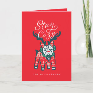 Stay Cosy   French Bulldog Reindeer Christmas Holiday Card