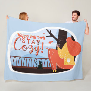 Stay Cosy Hygge Autumn Fall FolkArt Decor ADD NAME Fleece Blanket