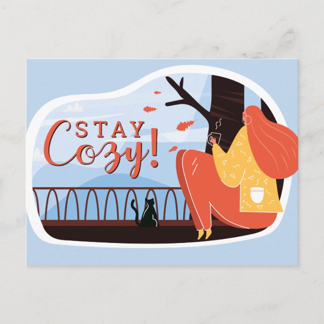 Stay Cosy Hygge Autumn Fall FolkArt Decor ADD NAME Postcard (Front)