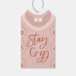 Stay Cosy Pink Winter Sweater Monogram Family Gift Tags