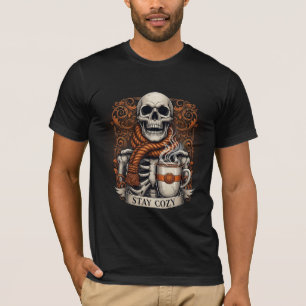 Stay Cosy Skeleton with Coffee Mug T-Shirt