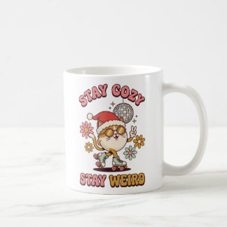 Stay Cosy Stay Weird 70s Retro Groovy Cat Roller Coffee Mug