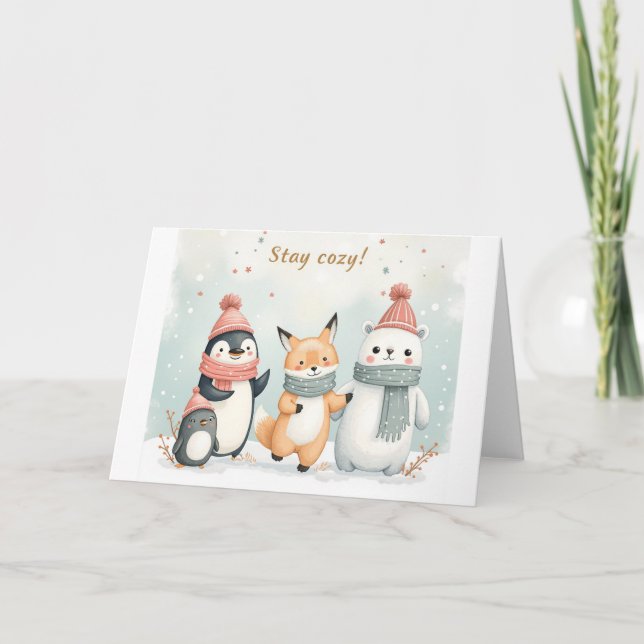 Stay Cosy Winter Animals Greeting Card (Front)