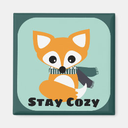 Stay Cosy Winter Fox 2 Inch Square Magnet