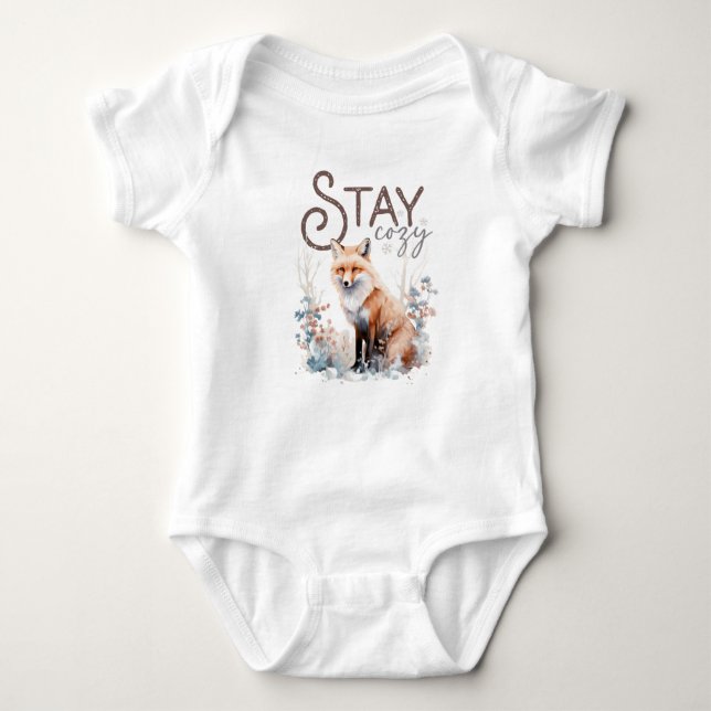Stay Cosy Woodland Fox Christmas Baby Bodysuit (Front)
