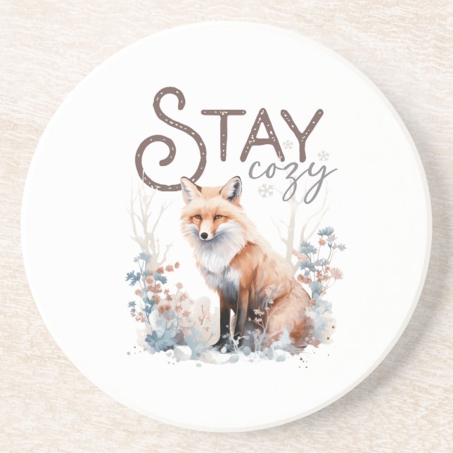 Stay Cosy Woodland Fox Christmas Coaster (Front)