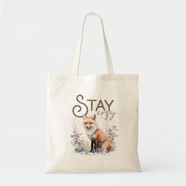 Stay Cosy Woodland Fox Christmas Tote Bag (Front)