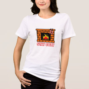 Stay Cozy Fireplace Christmas Illustration Tri-Blend Shirt