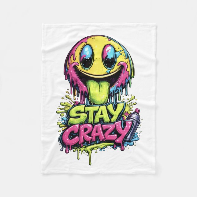 Stay Crazy Graffiti Smiley Blanket (Front)