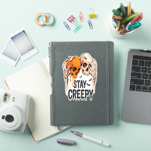 Stay Creepy PNG, Retro Skull Halloween