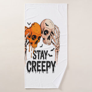 Stay Creepy PNG, Retro Skull Halloween Bath Towel