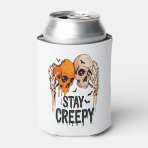 Stay Creepy PNG, Retro Skull Halloween Can Cooler