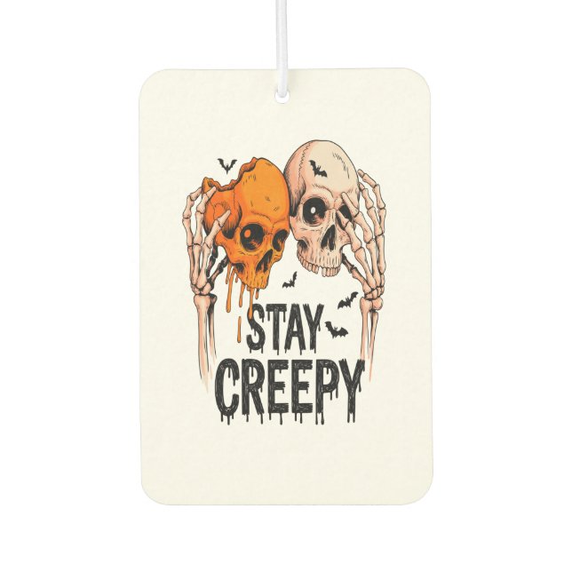 Stay Creepy PNG, Retro Skull Halloween Car Air Freshener (Front)