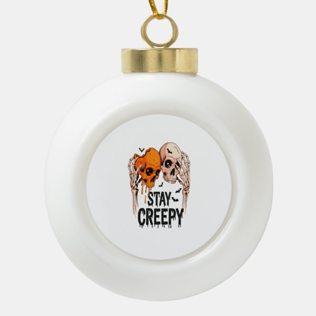 Stay Creepy PNG, Retro Skull Halloween Ceramic Ball Christmas Ornament (Front)