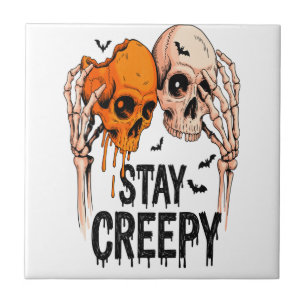 Stay Creepy PNG, Retro Skull Halloween Ceramic Tile