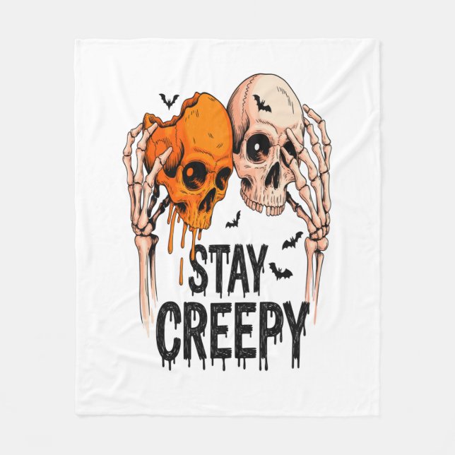 Stay Creepy PNG, Retro Skull Halloween Fleece Blanket (Front)