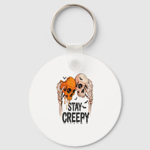 Stay Creepy PNG, Retro Skull Halloween Key Ring