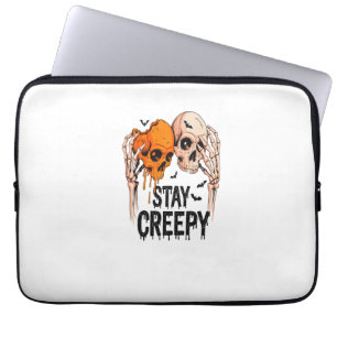 Stay Creepy PNG, Retro Skull Halloween Laptop Sleeve