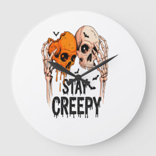 Stay Creepy PNG, Retro Skull Halloween Large Clock
