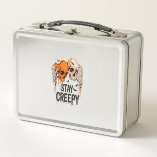 Stay Creepy PNG, Retro Skull Halloween Metal Lunch Box