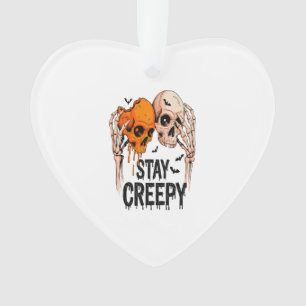 Stay Creepy PNG, Retro Skull Halloween Ornament