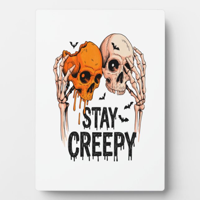 Stay Creepy PNG, Retro Skull Halloween Plaque (Front)