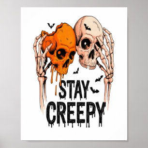Stay Creepy PNG, Retro Skull Halloween Poster