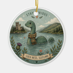 Stay Curious Cosy Cryptid Nessie Loch Ness Monster Ceramic Ornament