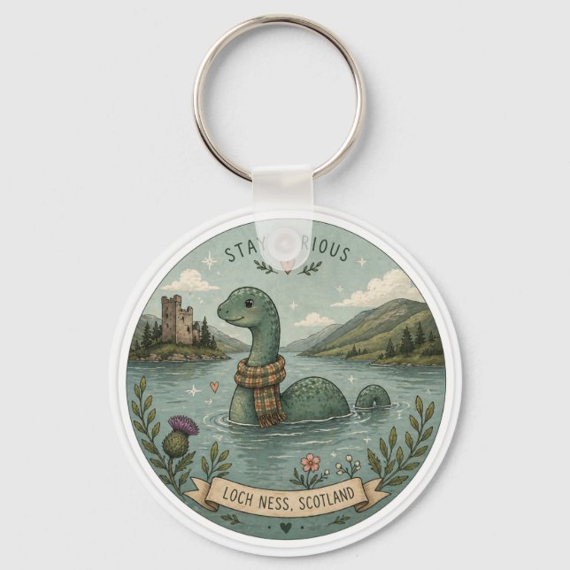 Stay Curious Cosy Cryptid Nessie Loch Ness Monster Key Ring (Front)