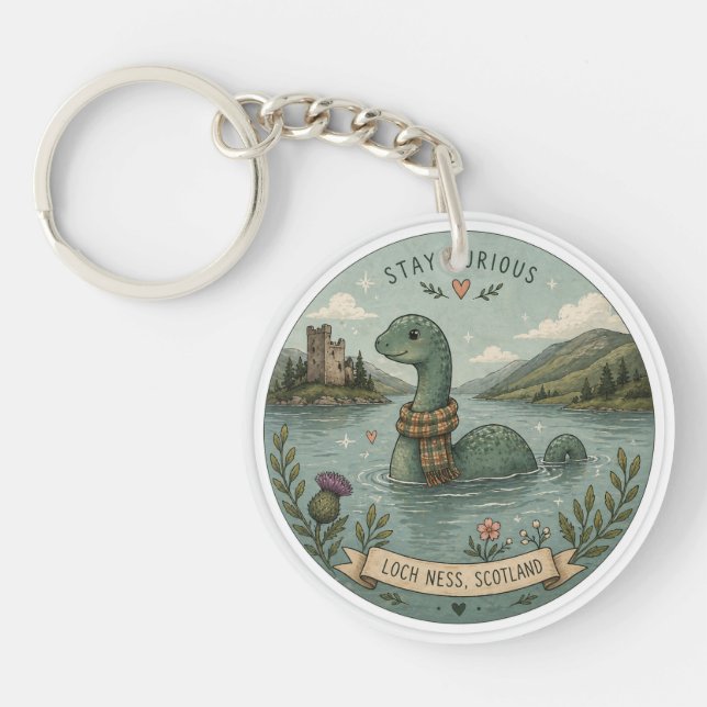 Stay Curious Cosy Cryptid Nessie Loch Ness Monster Key Ring (Front)