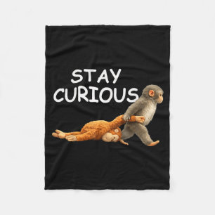 Stay curious cute monkey reading book punch monkey fleece blanket
