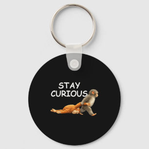 Stay curious cute monkey reading book punch monkey key ring