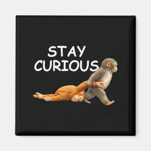 Stay curious cute monkey reading book punch monkey magnet