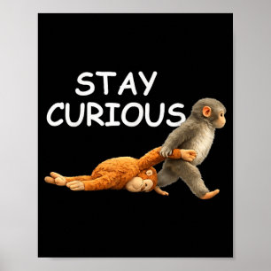 Stay curious cute monkey reading book punch monkey poster