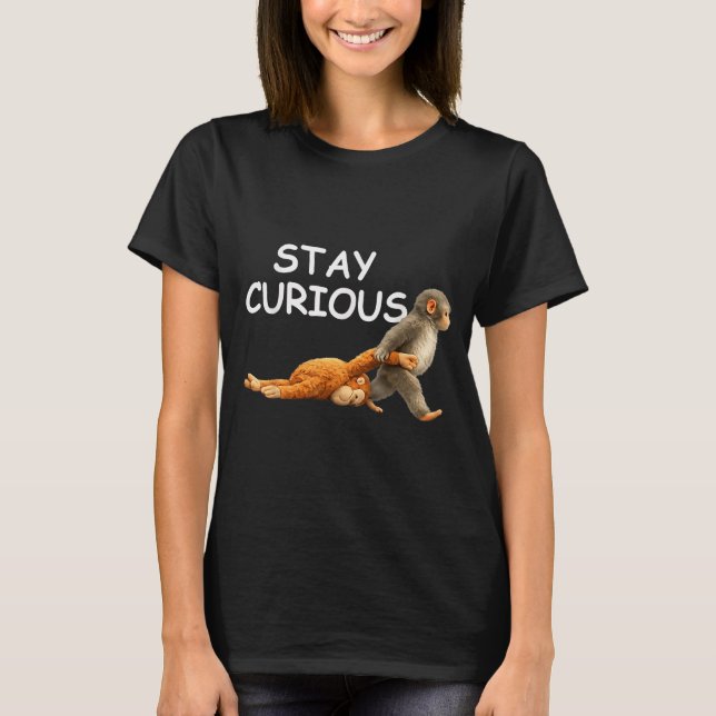 Stay curious cute monkey reading book punch monkey T-Shirt (Front)