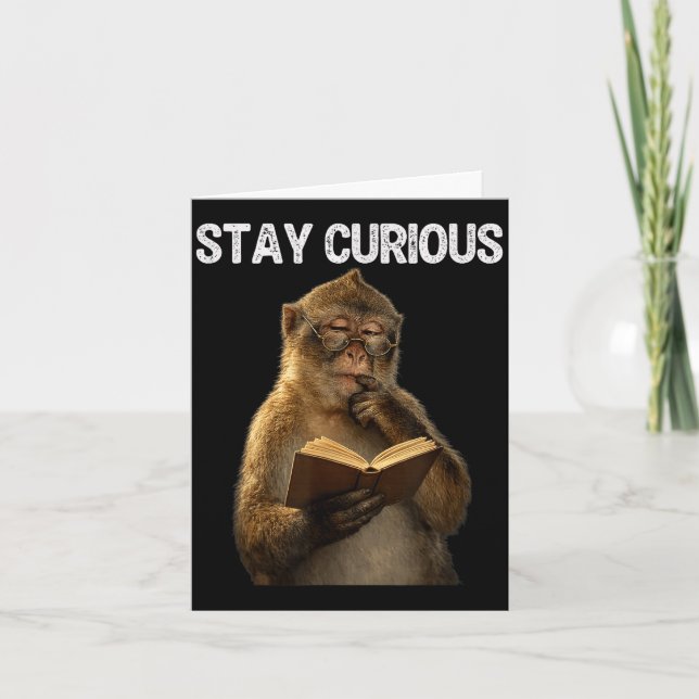 Stay curious funny monkey bookworm reading book card (Front)