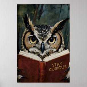 Stay Curious Owl Reading Art Print - Book Lovers