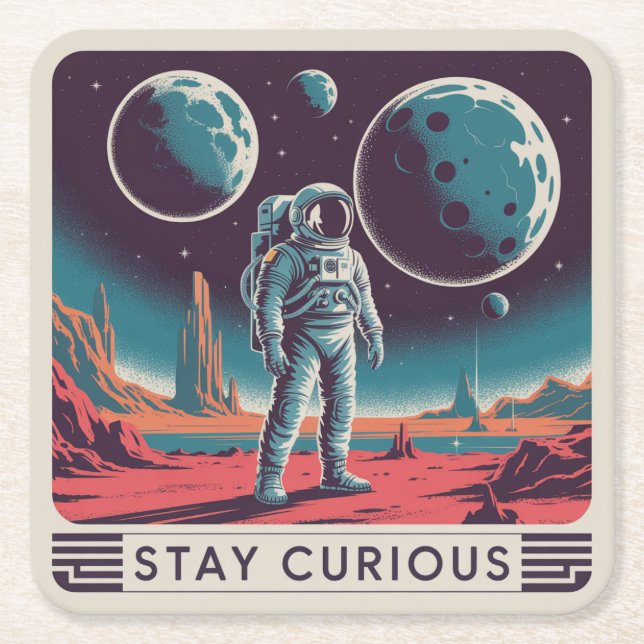 Stay Curious Square Paper Coaster (Front)