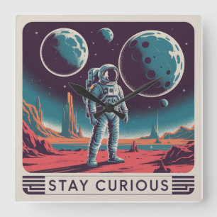 Stay Curious Square Wall Clock